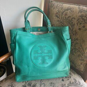 Teal/Green Tory Burch leather Kipp Tote RARE COLOR